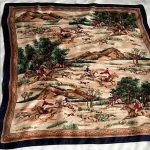 Talbots Vintage Equestrian Themed Silk Scarf Hunting Scene